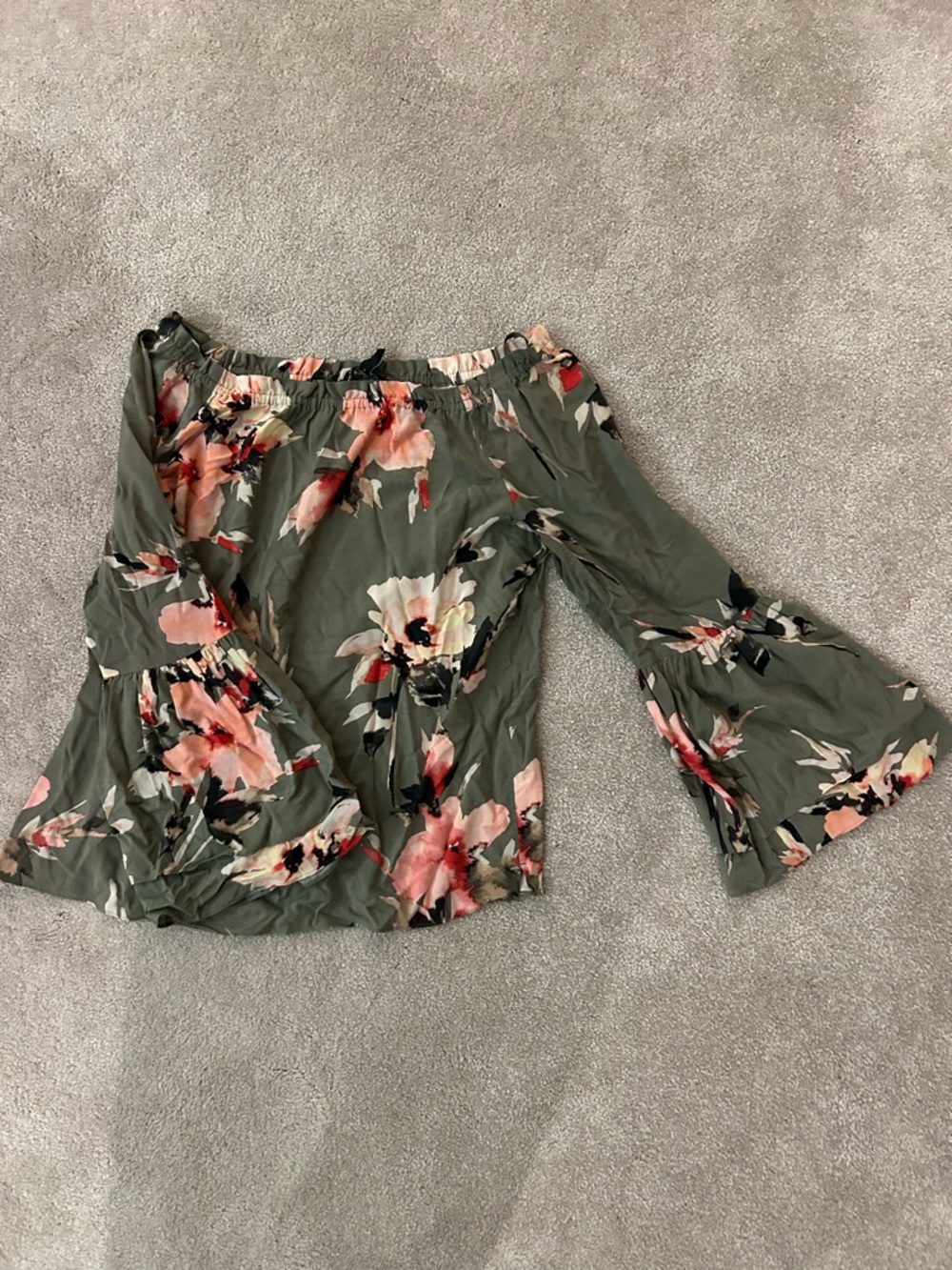 White House Black Market Olive Floral Off-Shoulder Top